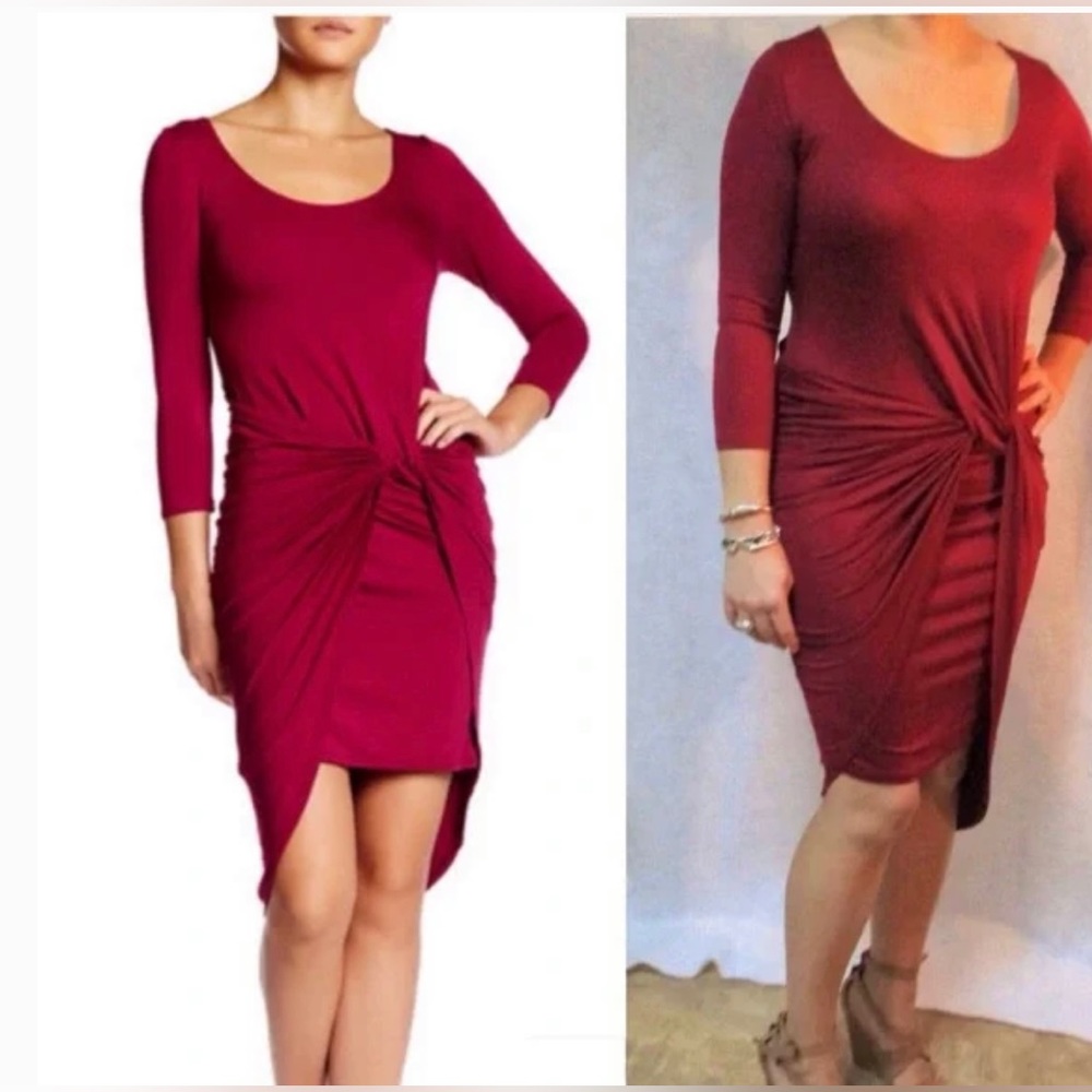 The Vanity Room Berry Asymmetrical Knot-Front Dress